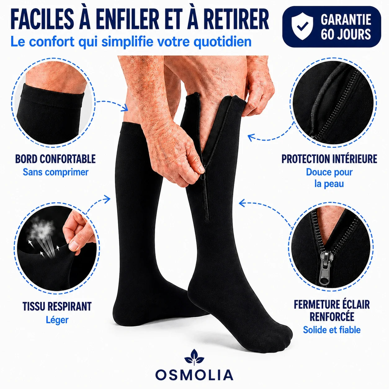 Bas de compression à fermeture éclair Osmotia™